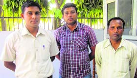 Three of the four youths, who have recently returned from Afghanistan, in Yamunanagar on Friday.