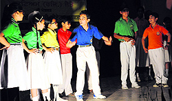 Students stage a play Champion at the conclusion of a theatre workshop at Teachers Home in Bathinda on Sunday