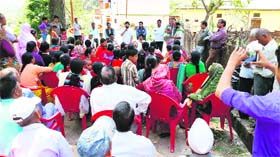 Prakash Pant, former BJP minister and state unit general secretary, addresses an election meeting in Pithoragarh on Sunday