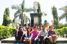 NSUI workers hold a protest against yoga guru Ramdev at Gandhi Park in Dehradun on Sunday
