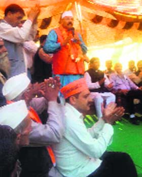 BJP leader Satpal Maharaj campaigns for Mala Raj Lakshmi Shah, party candidate from the Tehri Garhwal Lok Sabha constituency, on Sunday