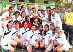 The Unison World School team that won the 2nd Inter-School Girls Football Challenge Cup in Dehradun on Sunday