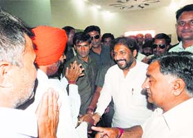 Former minister Gopal Kanda meets supporters in Sirsa on Sunday
