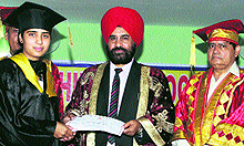 Punjab and Haryana High Court Judge Justice Kuldip Singh gives away degree to a student at the annual convocation of St Soldier Law College in Jalandhar on Sunday