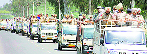 The police hold a flag march on the citys roads ahead of the Lok Sabha election in Punjab on April 30, in Patiala on Sunday