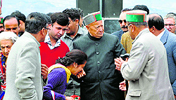 Himachal Pradesh Chief Minister Virbhadra Singh during an election rally at Theog near Shimla
