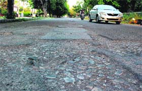 A potholed road in Sector 6, Panchkula