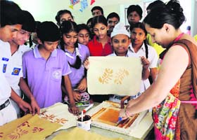 Students attend a workshop at Tribune Model School in Sector 29, Chandigarh, on Monday