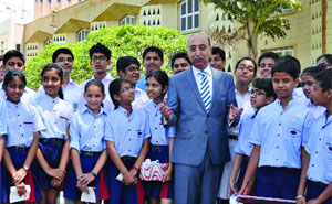 Pakistan High Commissioner to India Abdul Basit interact with students of Delhi and NCR schools under Exchange for Change Programme 2013-15 at Pakistan High Commission in New Delhi on Monday.