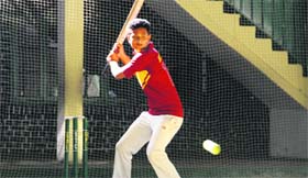 A player in action at St Thomas College in Dehradun on Monday.