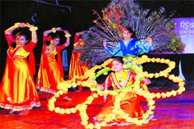 Students perform dances during the World Dance Day celebrations at Virsa Vihar in Amritsar on Tuesday