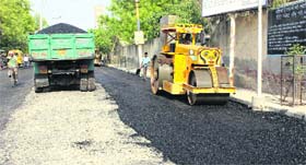 A road being laid at Paras Ram Nagar in Bathinda.