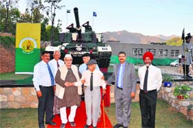 Pride of the nation: Governor Aziz Qureshi with other dignitaries at a function to instal a Vijayants Tank at University of Petroleum and Energy Studies in Dehradun on Tuesday