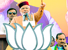 Narendra Modi addresses a rally at Solan on Tuesday