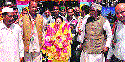 Pratibha Singh during an election meeting in the Karsog Assembly segment in Mandi on Tuesday