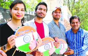 Tambourines were distributed among voters at a polling booth in Dera Bassi on Wednesday.