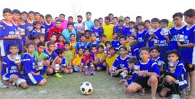 Members of the winning team strike a pose at the Football Stadium in Sector 17, Chandigarh.