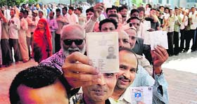 Empowered citizens: Residents at a polling booth in Ludhiana on Wednesday