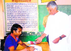 Veteran leader Bal Ram Jakhar (91) and his son Sunil Jakhar cast their vote in Abohar on Wednesday
