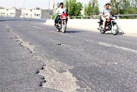A view of the bad condition of the bridge road at Paras Ram Nagar in Bathinda.
