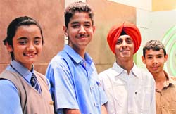 (From left) Samachi Sharma, Gurbaaz Maken, Amanpreet Singh and Aman Malik, who will attend a youth camp in Germany. A Tribune Photograph