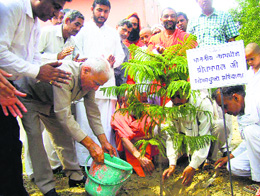 Haryana Lokayukta Pritam Pal waters a sapling after planting it in Jind jail on Thursday.