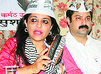 AAP leader Shazia Ilmi addresses a press conference in Dharamsala on Thursday