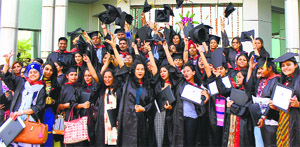 Students of the Swami Vivekanand Group of Institute in a jubilant mood after receiving degrees during the annual convocation in Banur.