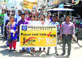 Students of Indus International University spread awareness on right to vote in Una on Friday
