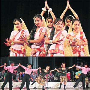 Students of Kendriya Vidyalaya, Miran Sahib, perform during the annual day function in Jammu.