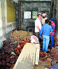 A basement being constructed in a shop near Clock Tower on Old GT Road in Ludhiana on Friday