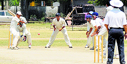 A match between Ludhiana and Gurdaspur in progress during the Punjab State Inter-District Cricket Tournament (U-16) for the ML Markan Trophy at Satish Chander Dhawan Government College in Ludhiana on Friday