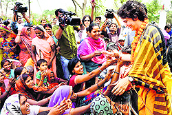 Priyanka Gandhi during her election campaign for her brother and Congress vice-president Rahul Gandhi in Amethi on Friday