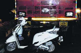 The scooter and tipper that were involved in a road accident near the K Area traffic light point on the Zirakpur-Kalka Highway on Saturday