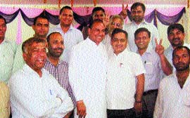 Satish Sharma with his supporters in Panipat on Saturday.