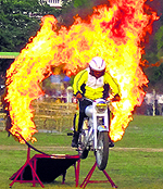 An Army jawan performs a stunt in Jorhat, Assam, on Friday