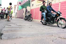 Illegal speed-breakers constructed by residents opposite DAV College in Bathinda