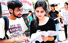 Students who appeared for the AIPMT discuss the paper outside DAV School in Sector 15, Chandigarh, on Sunday