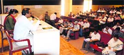 Dehradun District Election Officer BVRC Purushottam assigns duties to zonal and sector magistrates for polling in Dehradun on Sunday. A Tribune photograph