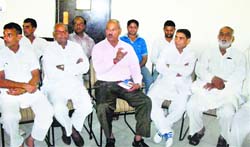 Ranbir Sharma, president of the Rashtriya Lok Swaraj Party, addresses a press conference in Kaithal on Sunday. Photo by writer