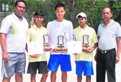 Winners in the finals of the All-India Tennis Ranking Championship Tournament held in Amritsar on Monday. Photo: RK Soni