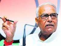Ex-Finance Minister Yashwant Sinha during a press conference at the BJP headquarters in New Delhi on Monday