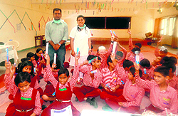 Students of the National Institute of Visually Handicapped, who were given medical assistance in a two-day check up camp by Uttaranchal Charitable Hospital in Dehradun on Tuesday