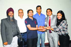 EC-Council: Rishabh Arora (third from left) and Akshay Mehra being honoured by EC-Council representatives as Dr Maninder Singh (extreme left), Associate Professor, Thapar University, and Thapar University Director Prof Prakash Gopalan look on at Thapar University in Patiala