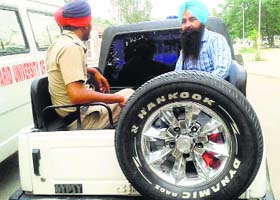Advocate Jagdeep Singh Bajwa in police custody in Faridkot on Tuesday