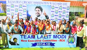 The new executive body of Rajasthan Cricket Association poses for a photograph after they won RCA elections on Tuesday.