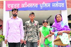 Gagandeep, who was allegedly tortured by the police, comes out of the office of the Police Commissioner with his family in Jalandhar on Wednesday. Tribune Photo: Malkiat Singh