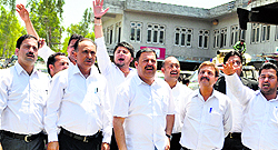 Lawyers hold protest outside Tehsil Office, Reasi, on Wednesday