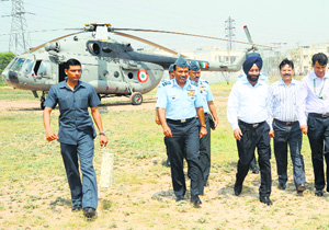 Air Chief Marshal Arup Raha (second from left) and Terminal Ballistics Research Laboratory Director Dr Manjit Singh (second from right) at TBRL ranges at Ramgarh on Wednesday.