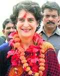 Priyanka Gandhi during an election rally. A file photo 